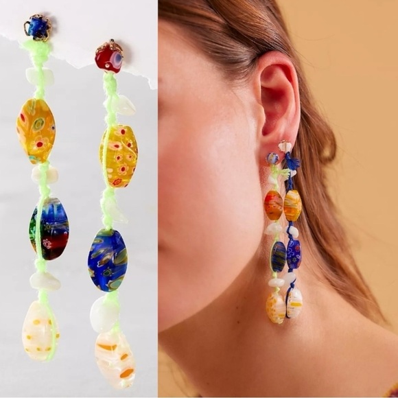 Free People Ariana Ost Voyage Dangle Earrings NWT Glass Crystal Bohemian Hippie - Picture 1 of 11